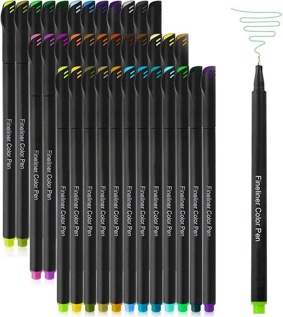 36 Pack Fineliner Color Pens Set- Fine Tip Drawing Pen for Writing Note Coloring