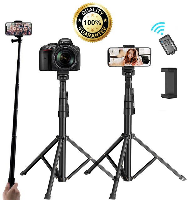 62'' Extendable Tripod Stand with Bluetooth Remote for Cell Phones, Heavy Duty Aluminum, Lightweight
