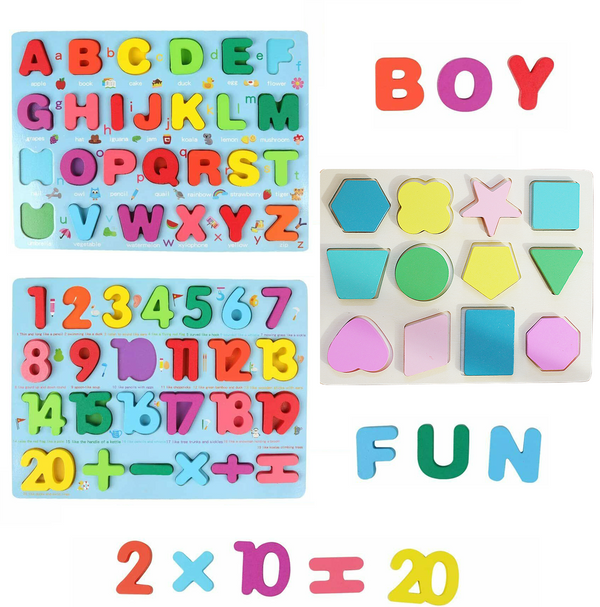 3 Pack Wooden Alphabet Puzzle Board Toddler Educational Early Learning Toys
